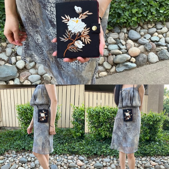 Peony Embroidery Passport Wallet, Birthday Gift, Versatile Washable, Black - Picture 13 of 13